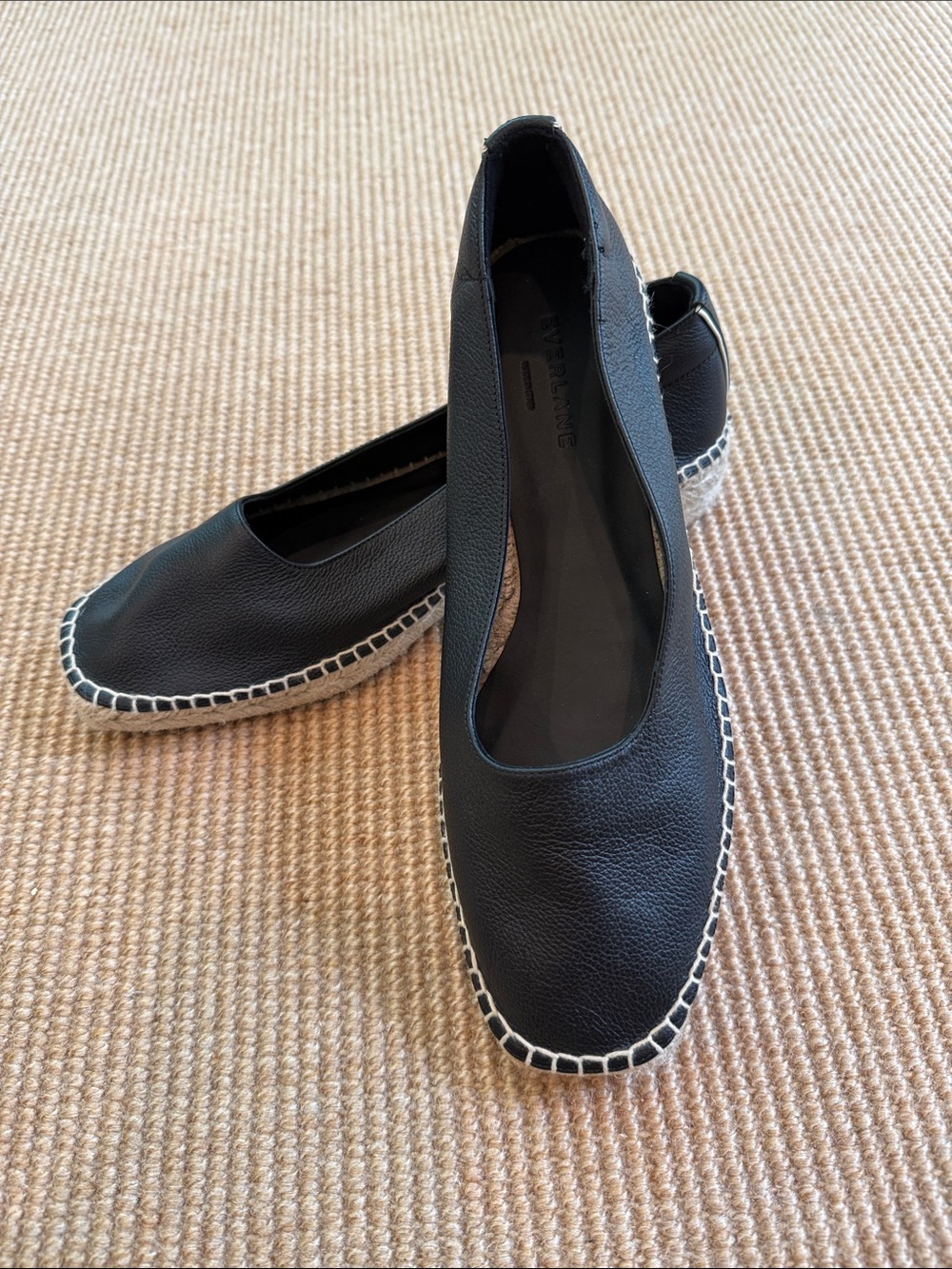 NWOT Everlane Black Leather Espadrille Slip-On Flats